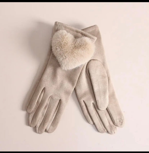 Gants cœur beige