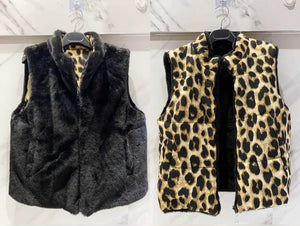 Gilet réversible fourrure/leopard